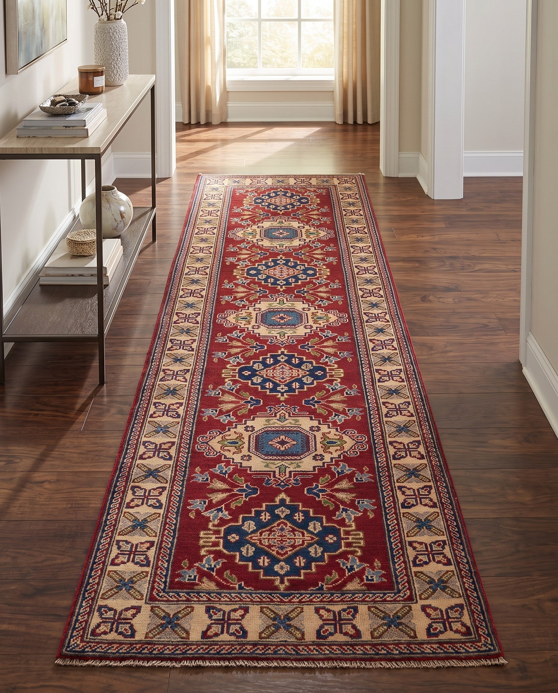80cm x 300cm anudado a mano Kazak Alfombra Pasillera