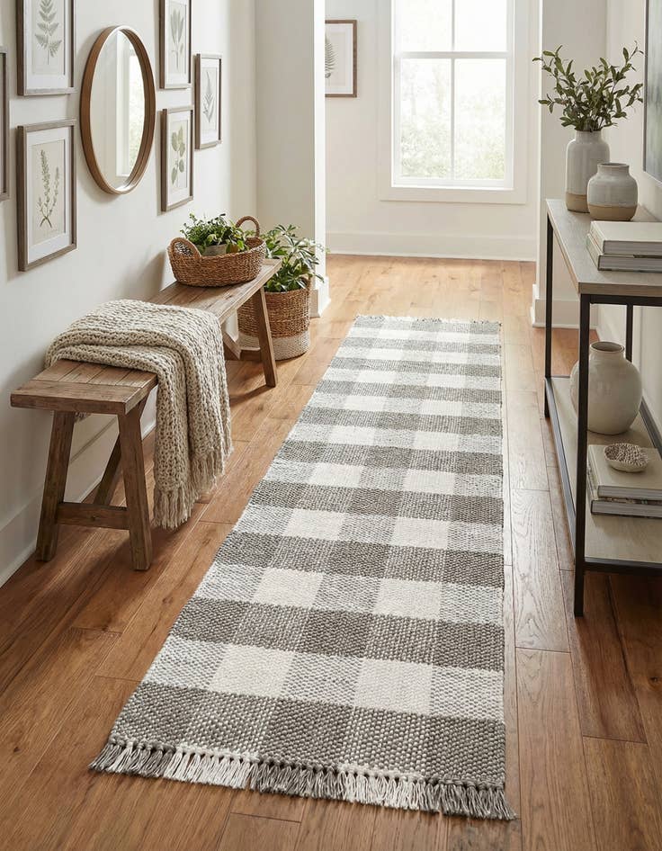 Detail image of 2' 7 x 10' Easy-Clean Eco Plaid Washable Indoor / Outdoor Runner Rug