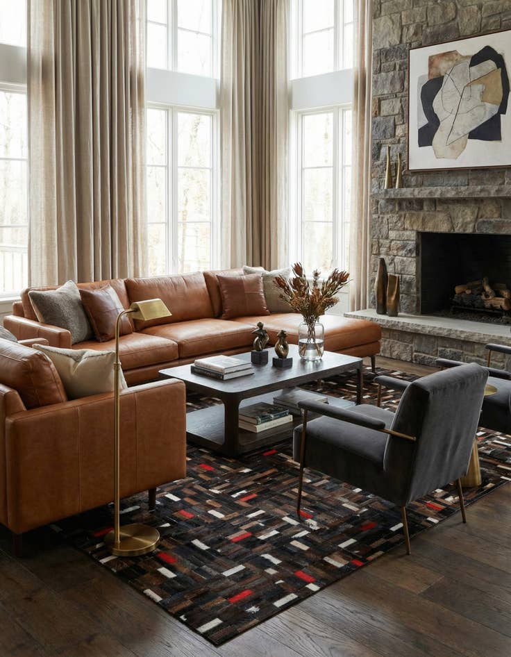 Detail image of  5' 1 x 8' Cowhide - Patchwork Rug