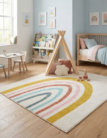 Ivory Rainbow Whimsy Kids Square Rug