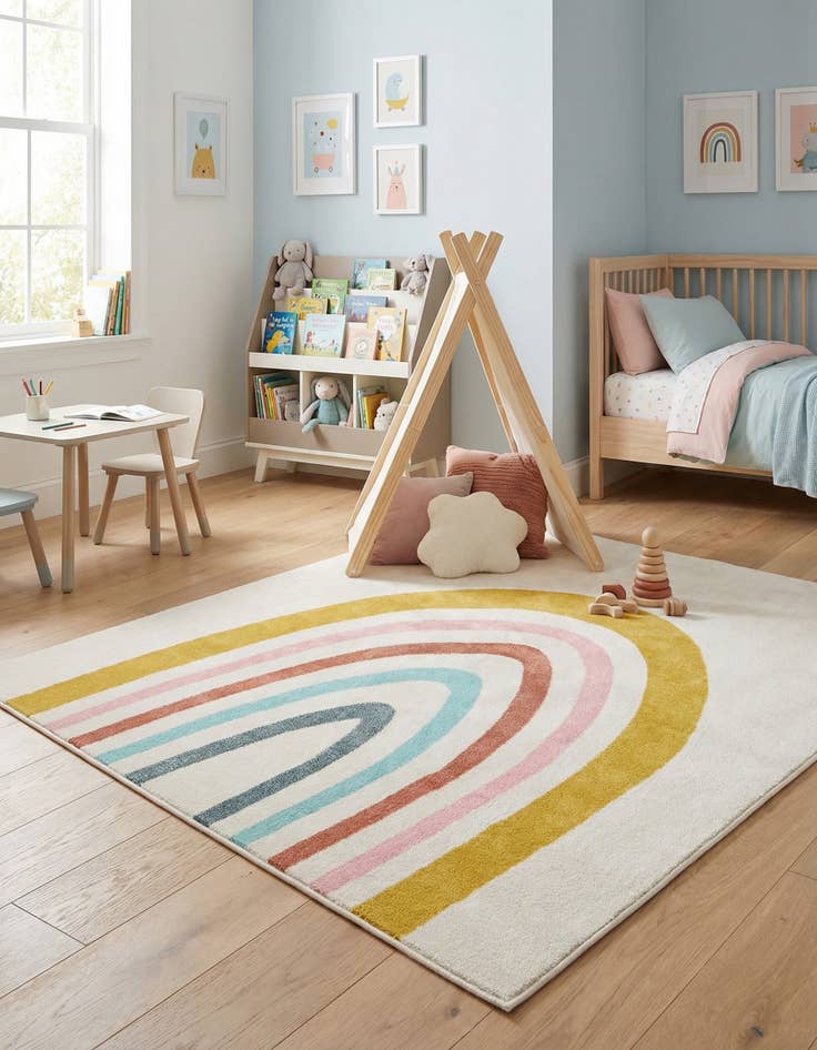 Detail image of 7' 10 x 7' 10 Rainbow Whimsy Kids Square Rug