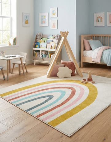 Ivory Rainbow Whimsy Kids Square Rug