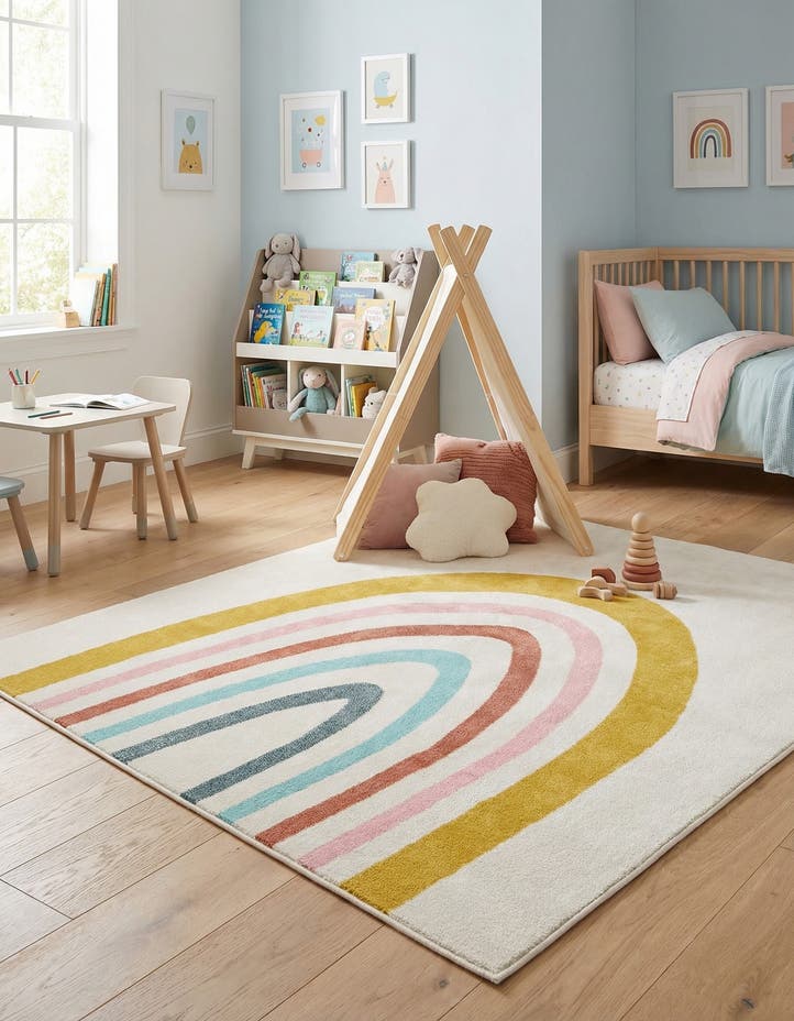 7' 10 x 7' 10 Rainbow Whimsy Kids Squ...