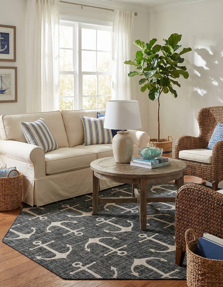 Detail image of 7' 10 x 7' 10  Washable Coastal Indoor / Outdoor Octagon Rug