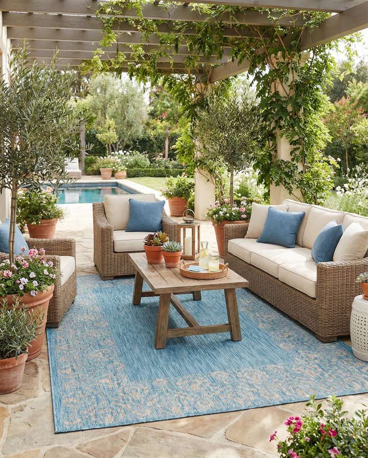 7' x 10' Easy-Clean Border Indoor / Outdoor Rug