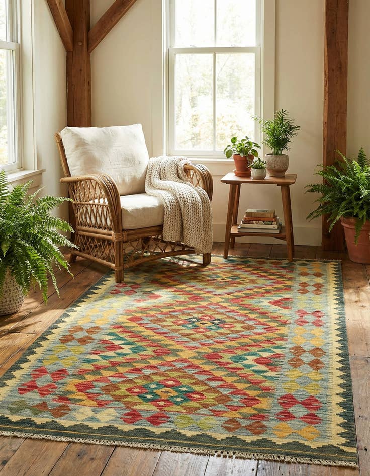 Detail image of 3' 1 x 6' 4  Hand Woven Kilim Maymana Wool Rug