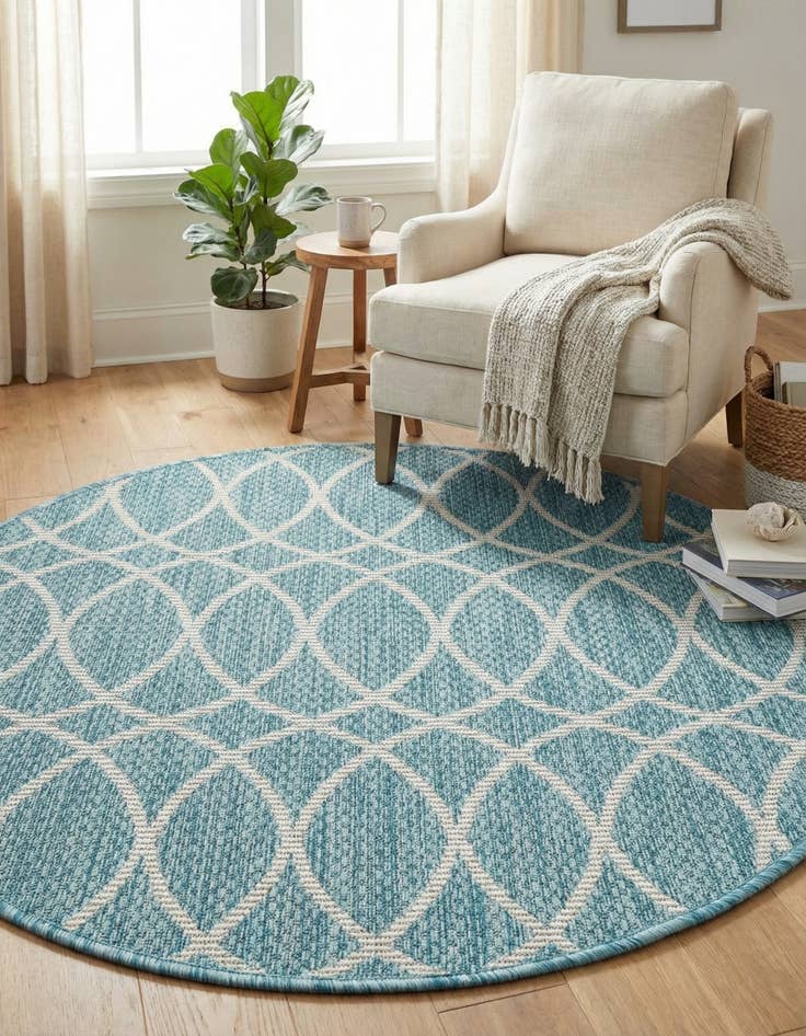 Detail image of  3' x 3'  Washable Lattice Indoor / Outdoor Round Rug