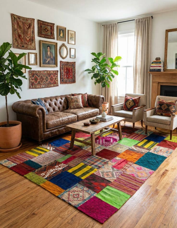 Detail image of  6' 8 x 9' 8  Hand Woven Kilim Patchwork Wool Rug