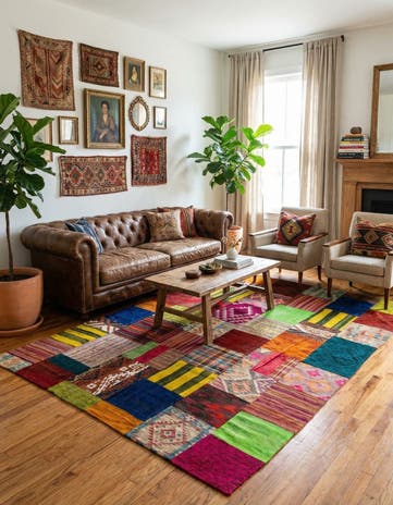 6' 8 x 9' 8 Hand Woven Kilim Patchwork Wool Rug