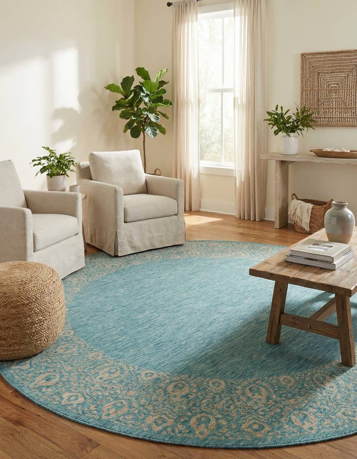 Detail image of 10' 8 x 10' 8  Washable Border Indoor / Outdoor Round Rug