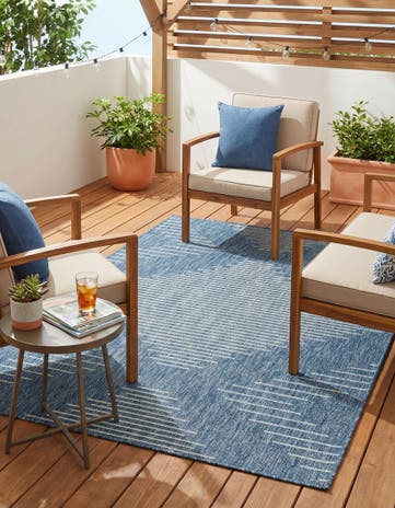 Blue Easy-Clean Modern Indoor / Outdoor Rug