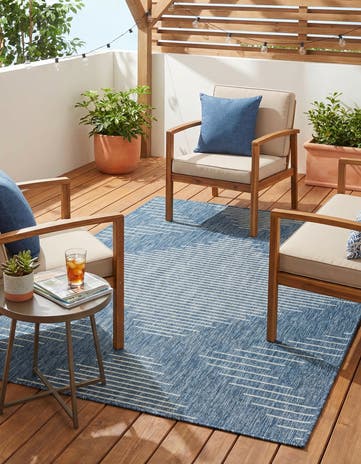 Blue Easy-Clean Modern Indoor / Outdoor Rug