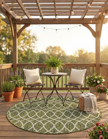Green Easy-Clean Lattice Indoor / Outdoor Round Rug