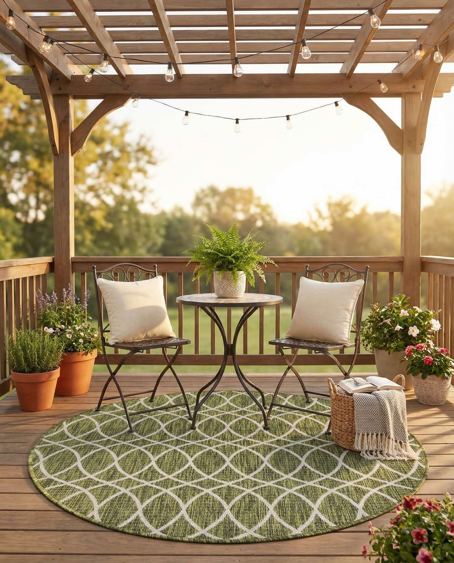 4' x 4' Easy-Clean Trellis Indoor / Outdoor Round Rug