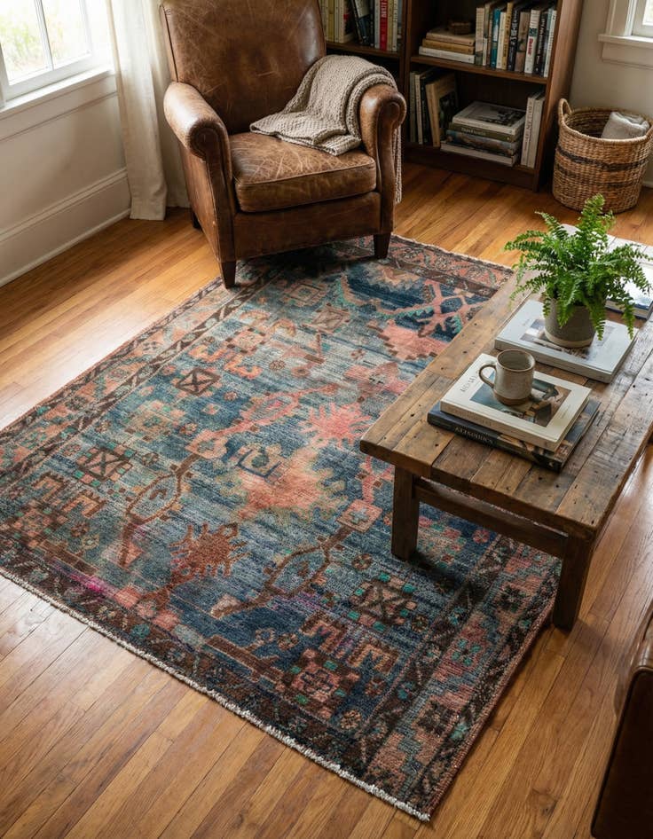 Detail image of  4' 5 x 5' 3  Hand Knotted Ultra Vintage Persian Square Rug