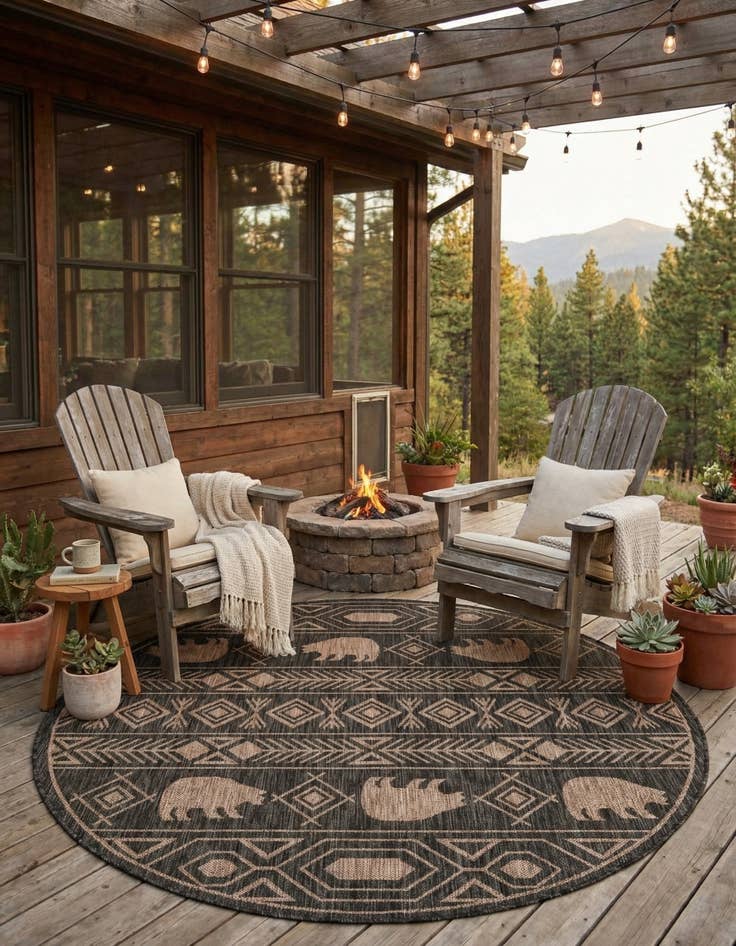 Detail image of 5' 3 x 5' 3  Washable Southwestern Indoor / Outdoor Round Rug