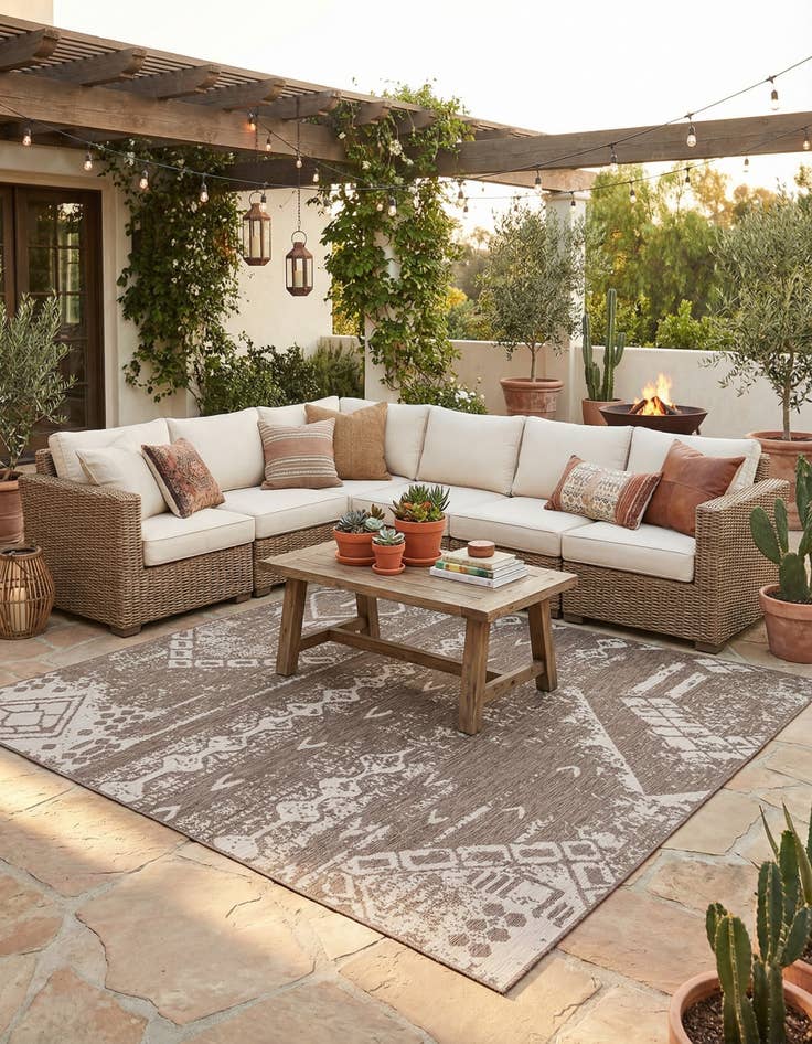 Detail image of  13' x 13'  Washable Bohemian Indoor / Outdoor Square Rug