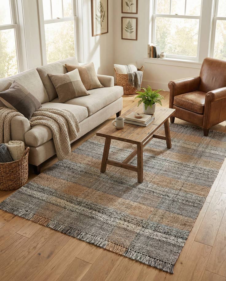 Detail image of 5' 1 x 8' Easy-Clean Eco Plaid Washable Indoor / Outdoor Rug