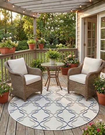 Ivory Easy-Clean Lattice Indoor / Outdoor Round Rug