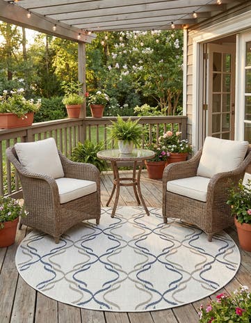 Ivory Easy-Clean Lattice Indoor / Outdoor Round Rug