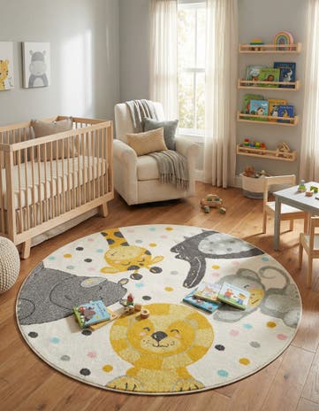 5' 3 x 5' 3 Animals Whimsy Kids Round Rug