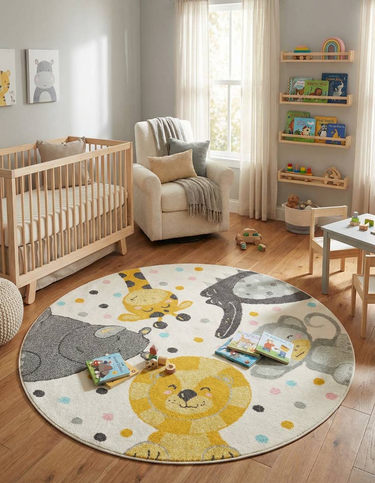 Detail image of 5' 3 x 5' 3 Animals Whimsy Kids Round Rug