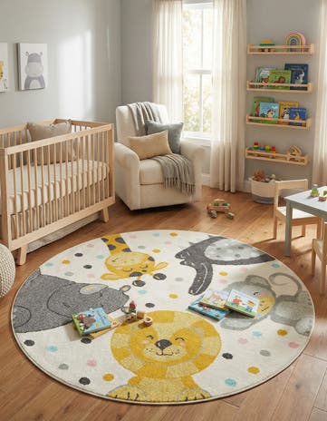 5' 3 x 5' 3 Animals Whimsy Kids Round Rug