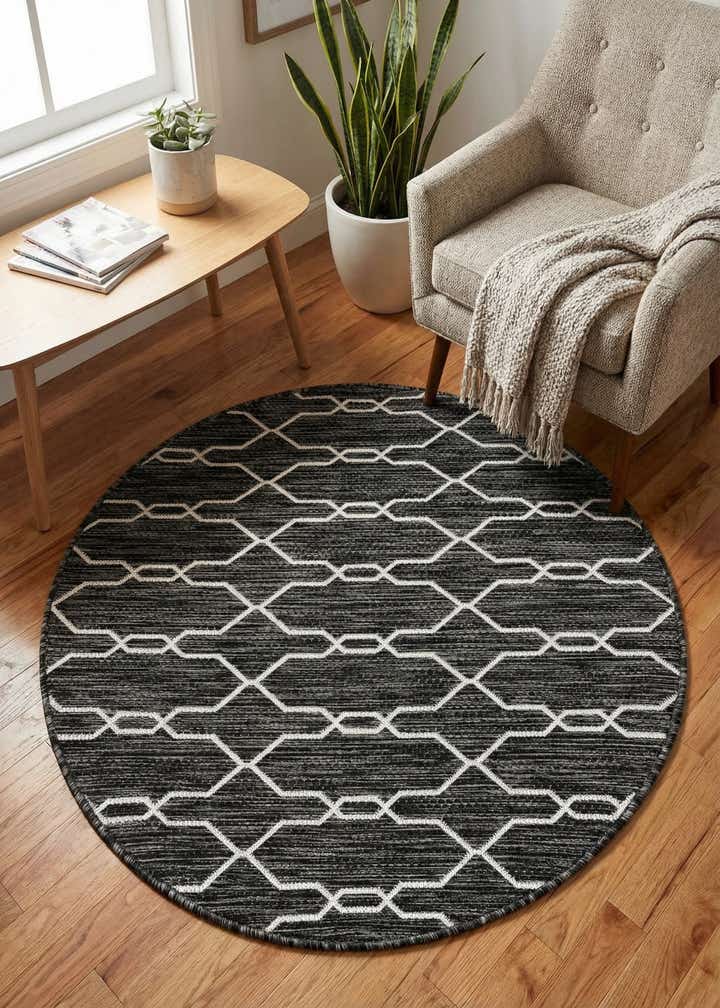 4' x 4' Easy-Clean Trellis Indoor / Outdoor Round Rug