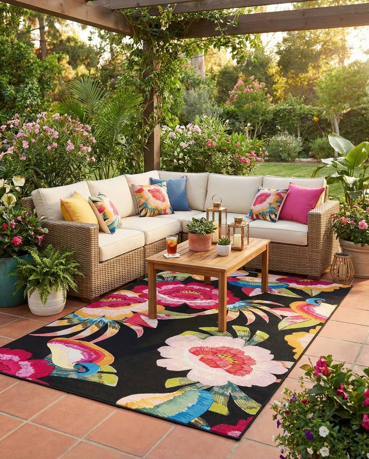 Detail image of 6' x 9' Easy-Clean Botanical Indoor / Outdoor Rug