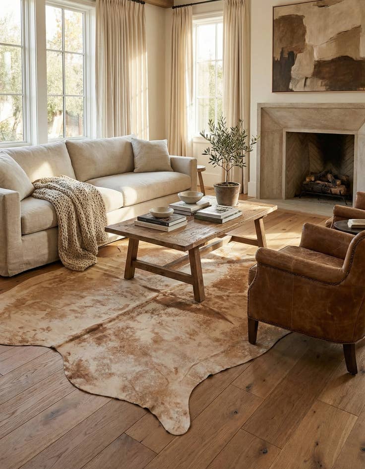 Detail image of 6' 6 x 7' 7 Cowhide Leather Rug