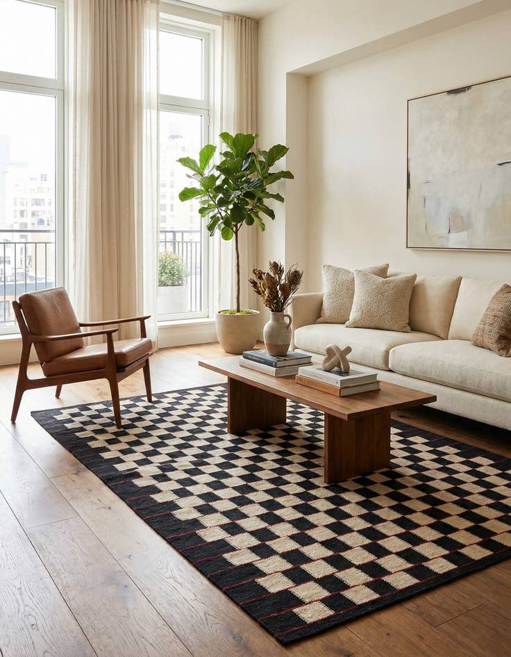 Detail image of 4' 2 x 5' 9  Hand Woven Kilim Modern Wool Rug