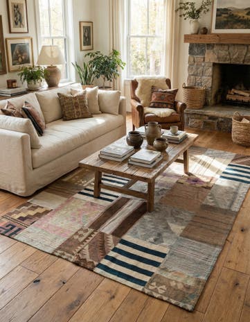 5' 2 x 7' 9 Hand Woven Kilim Patchwork Wool Rug