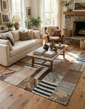 5' 2 x 7' 9 Hand Woven Kilim Patchwork Wool Rug