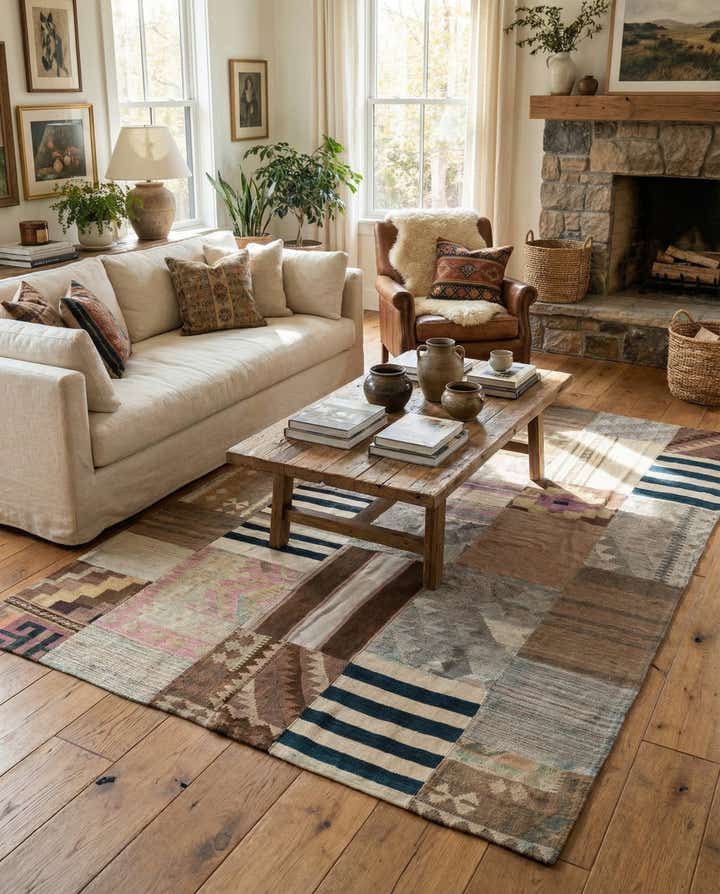 5' 2 x 7' 9 Hand Woven Kilim Patchwork Wool Rug