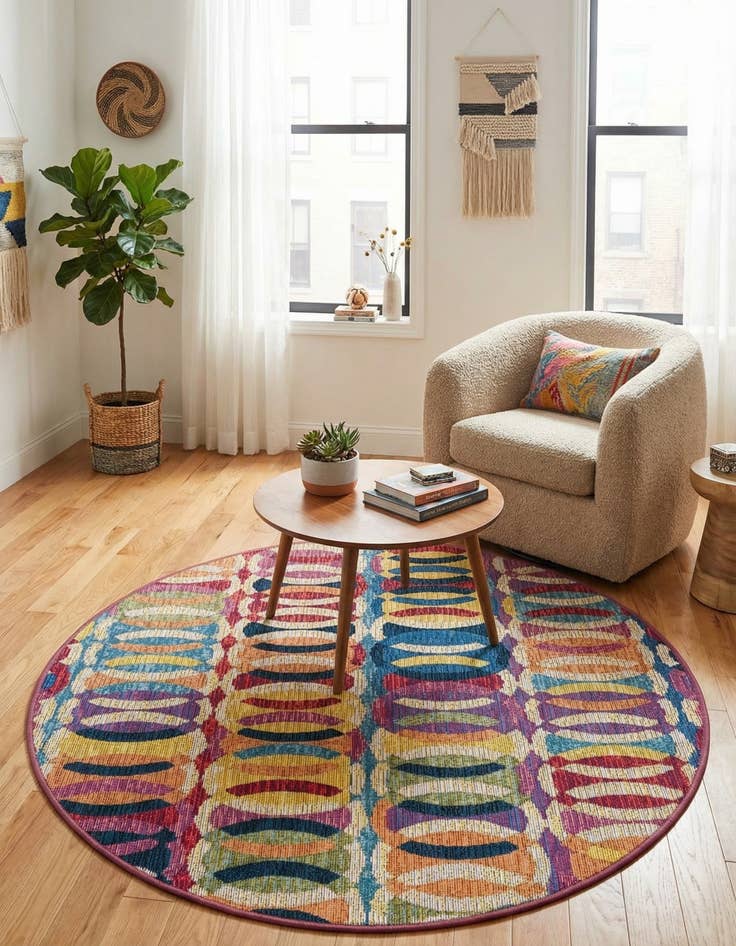 Detail image of  3' 3 x 3' 3  Washable Modern Indoor / Outdoor Round Rug