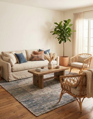 Blue Hand Woven Chenille Jute Square Rug