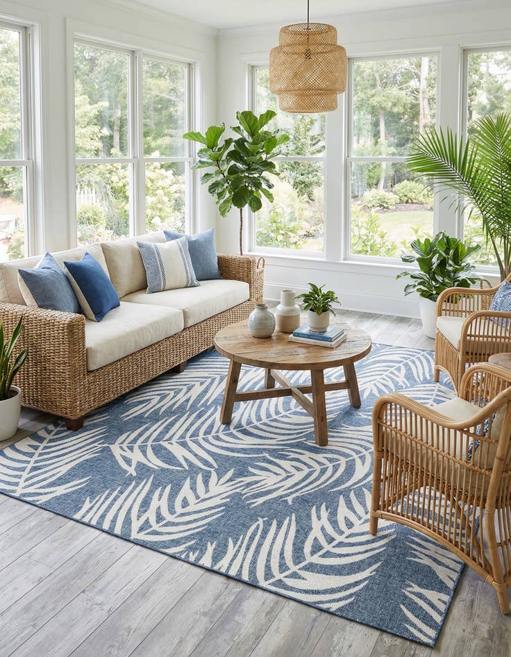 Detail image of 10' 8 x 10' 8  Washable Botanical Indoor / Outdoor Square Rug