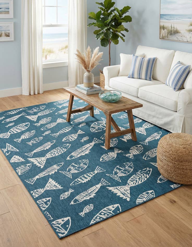Detail image of 7' 10 x 10' Easy-Clean Coastal Indoor / Outdoor Rug
