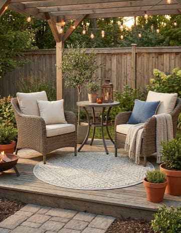 Light Gray Easy-Clean Lattice Indoor / Outdoor Round Rug