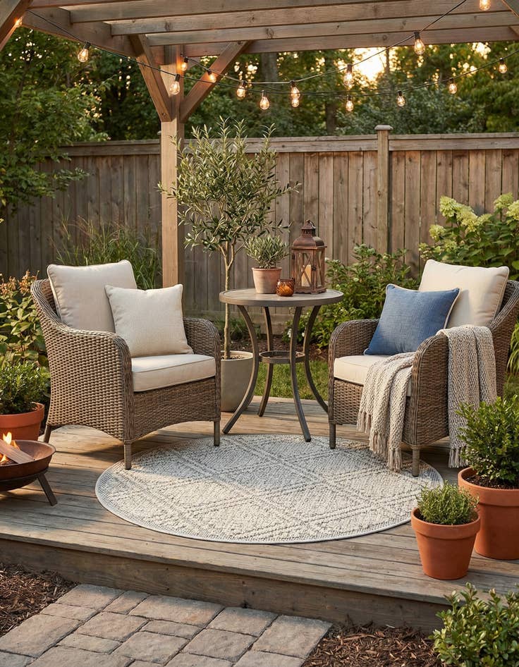 Detail image of  3' 1 x 3' 1  Washable Lattice Indoor / Outdoor Round Rug