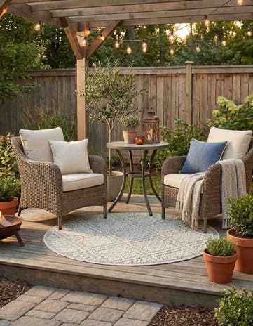 Light Gray Easy-Clean Lattice Indoor / Outdoor Round Rug