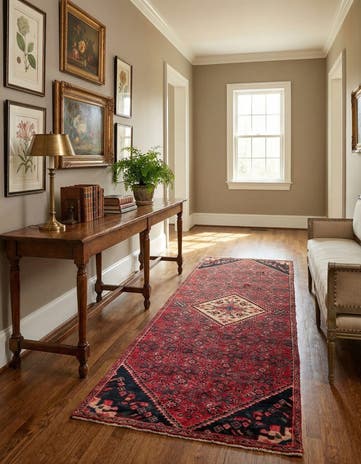 3' 5 x 9' 10 Hand Knotted Hossainabad Persian Wool Runner Rug