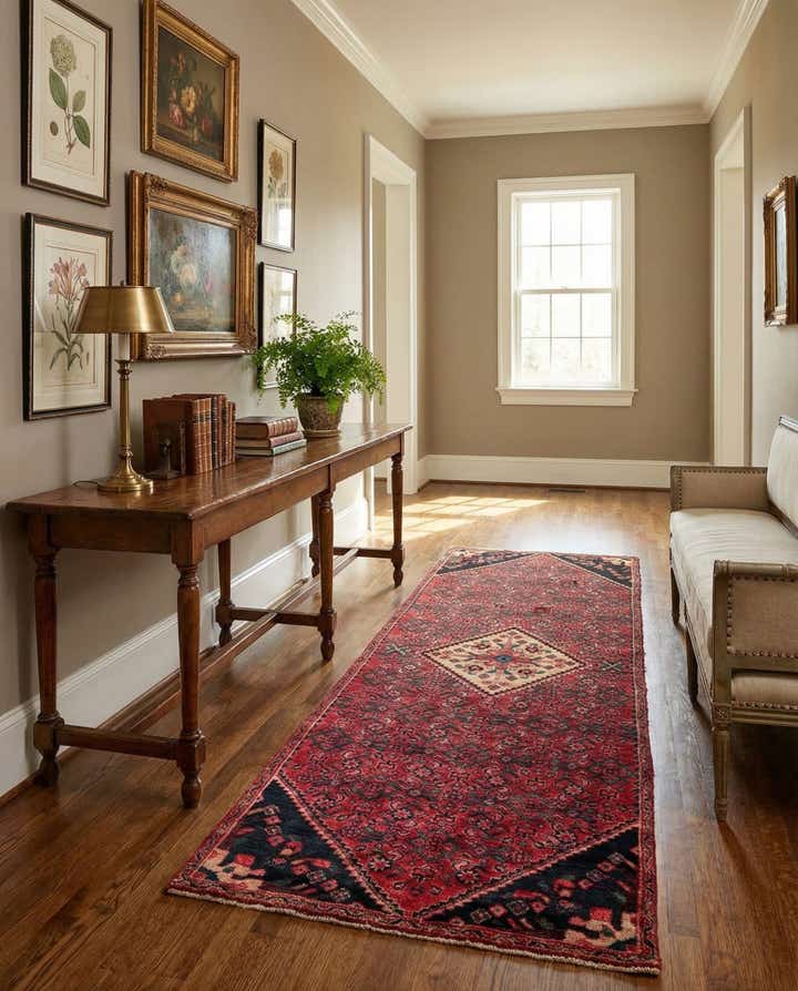 3' 5 x 9' 10 Hand Knotted Hossainabad Persian Wool Runner Rug