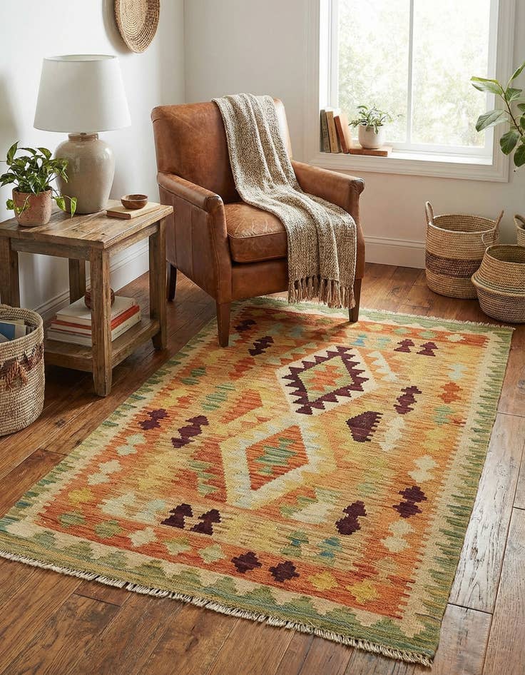 Detail image of 2' 9 x 4' 3  Hand Woven Kilim Waziri Wool Rug