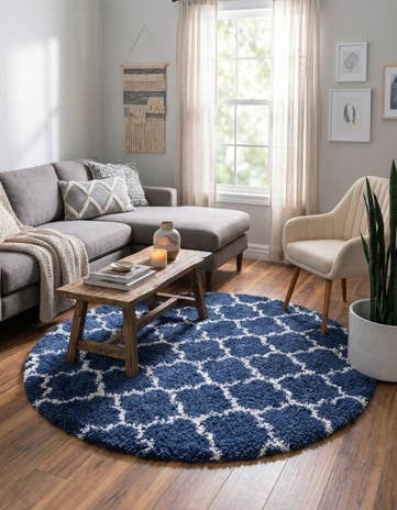 Navy Blue Moroccan Shag Round Rug