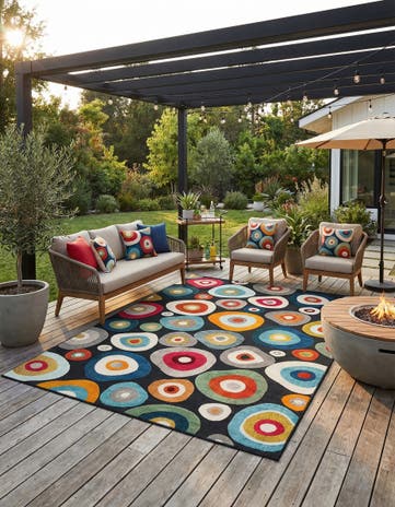 Multi Black Easy-Clean Casablanca Indoor / Outdoor Rug