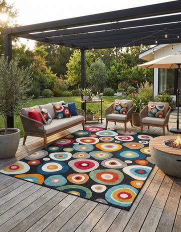 Multi Black Easy-Clean Casablanca Indoor / Outdoor Rug