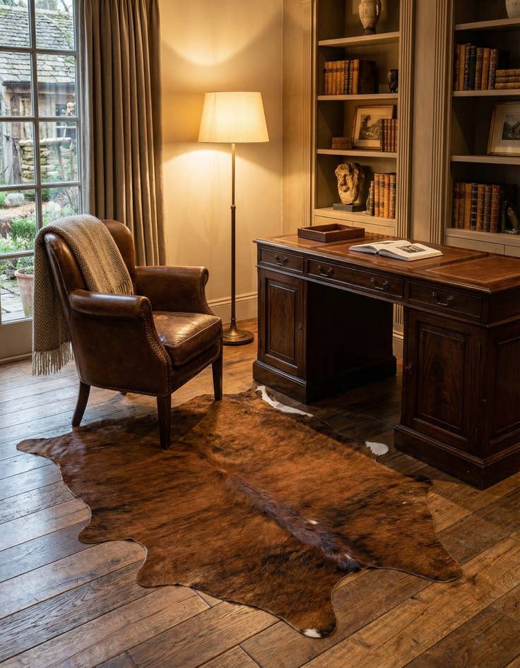 Detail image of 4' 6 x 5' 7 Cowhide Leather Rug