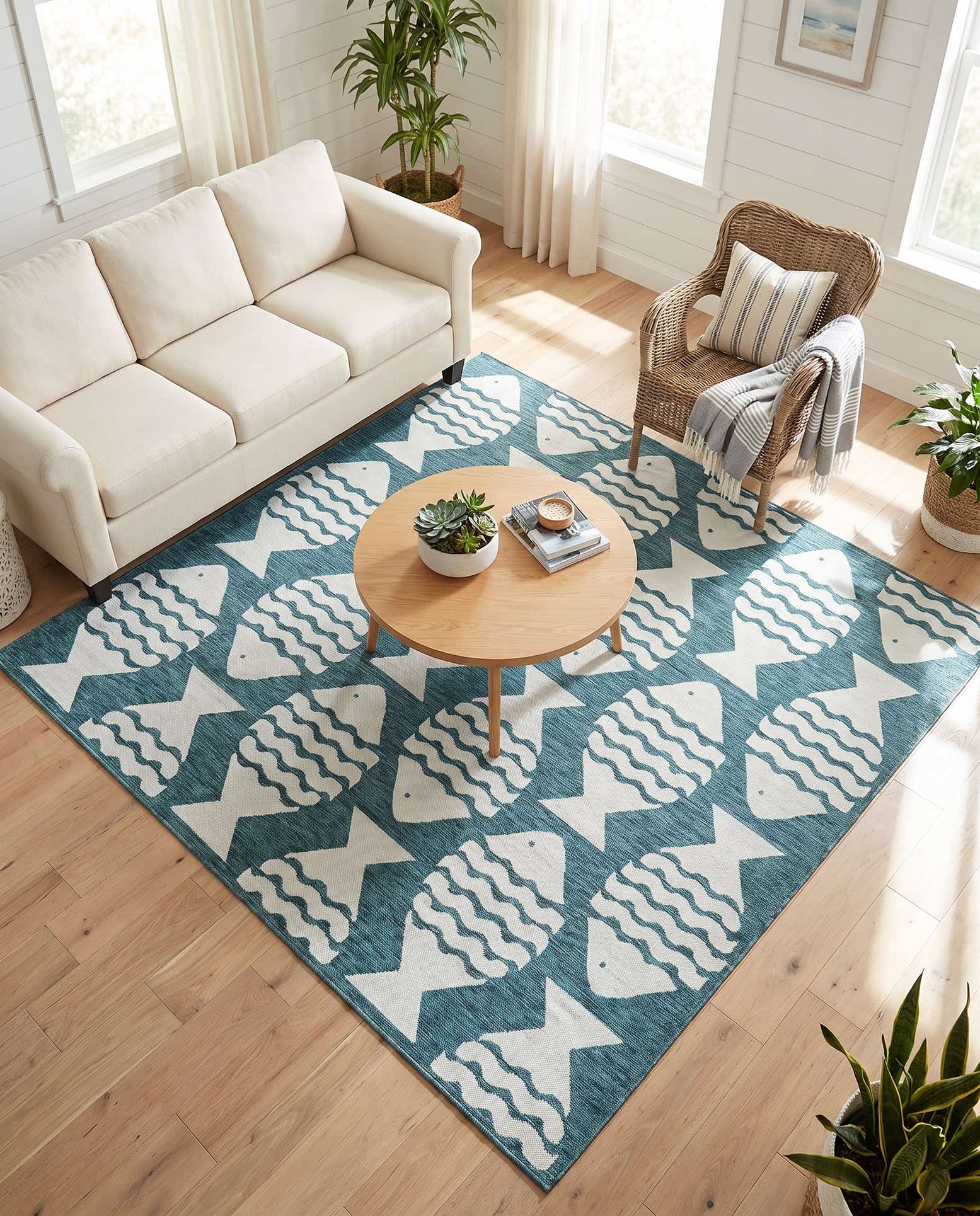 7' 10 x 7' 10 Easy-Clean Coastal Indoor / Outdoor Square Rug