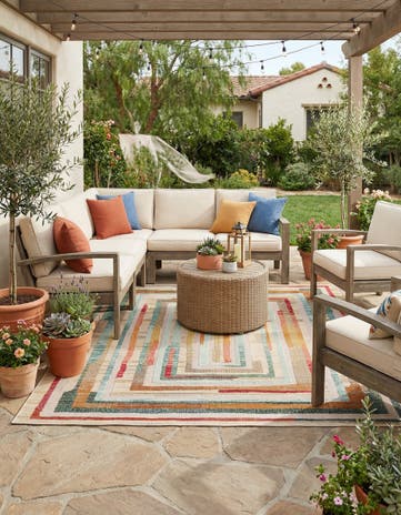 Multi Beige Easy-Clean Casablanca Indoor / Outdoor Square Rug